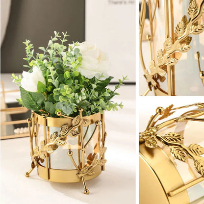 Vase en Verre et Métal Doré