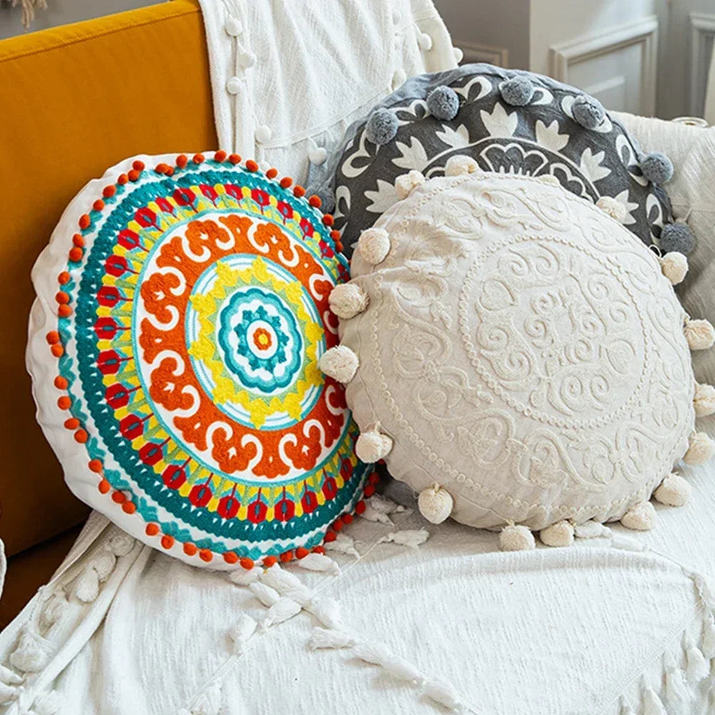Housse de Coussin Ronde Ethnique Marocaine