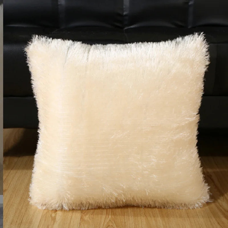 Housse de Coussin en Peluche et Fourrure de velours