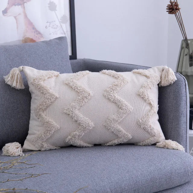 Housse de Coussin à Pompons style Bohème Nordique