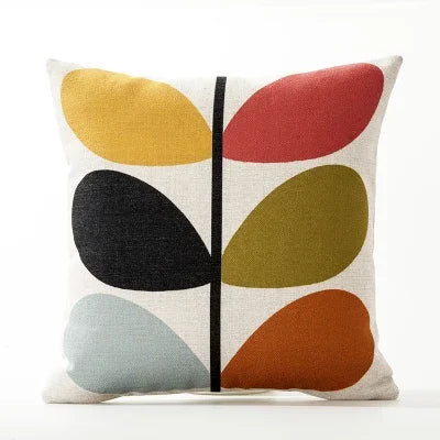 Housse de Coussin en Lin à fleurs géométriques modernes