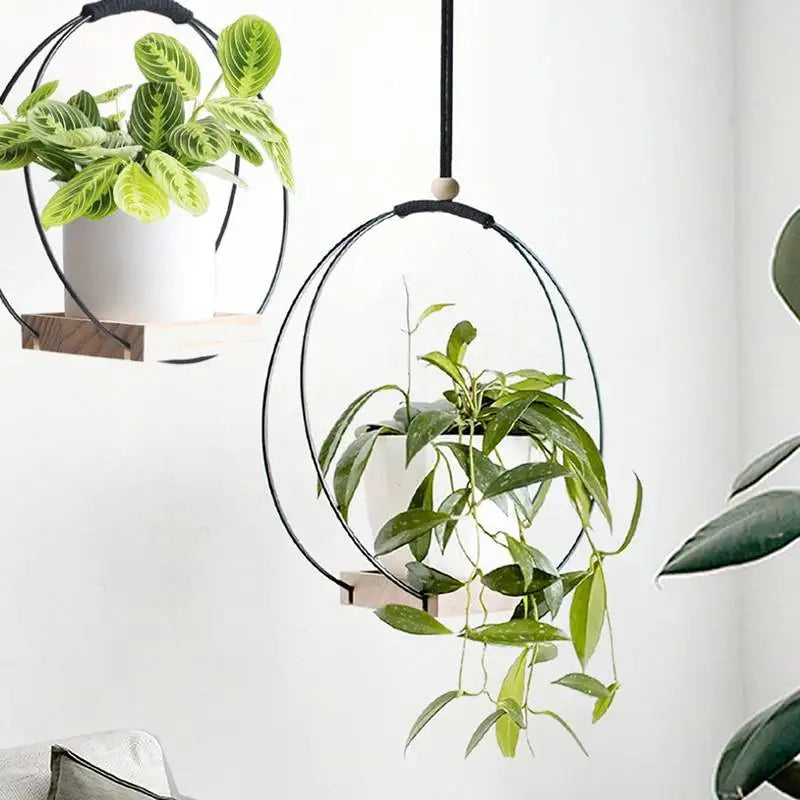 Macramé suspendue en bois naturel - Jardinière