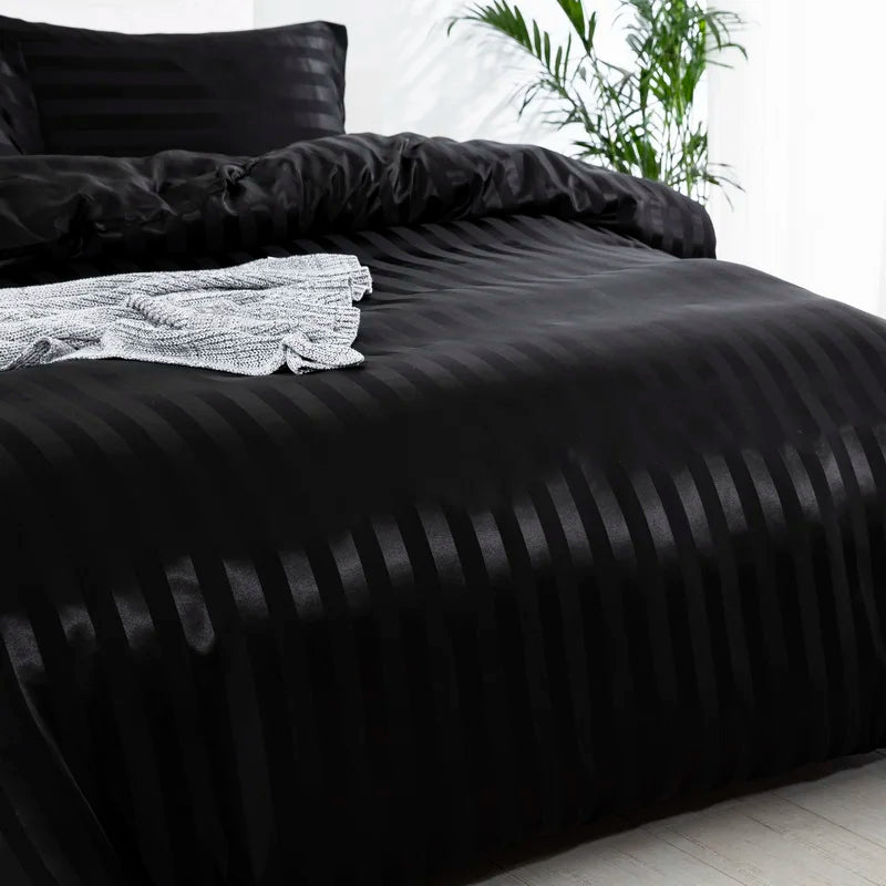 Parure Housse de couette rayée en Satin