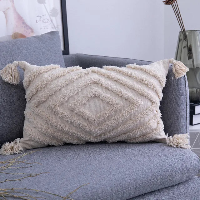 Housse de Coussin à Pompons style Bohème Nordique