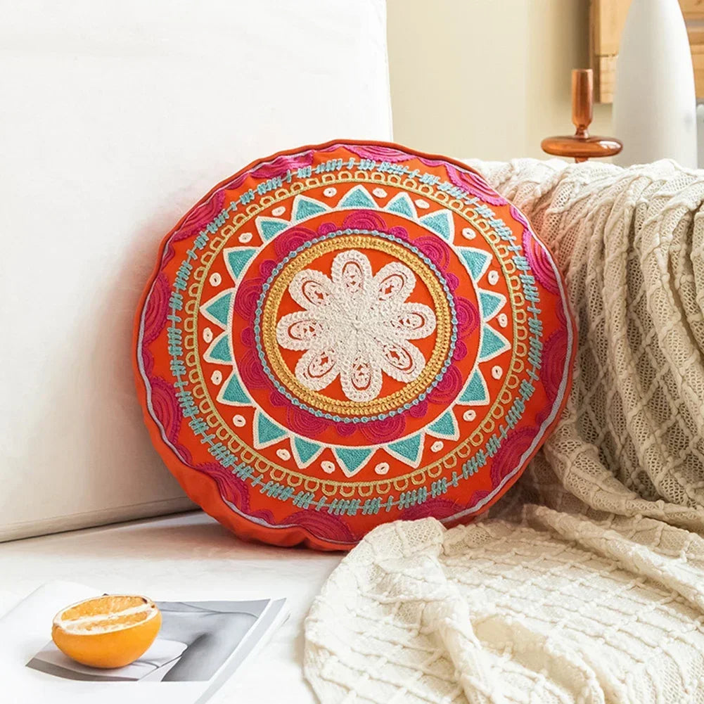 Housse de Coussin Ronde Ethnique Marocaine