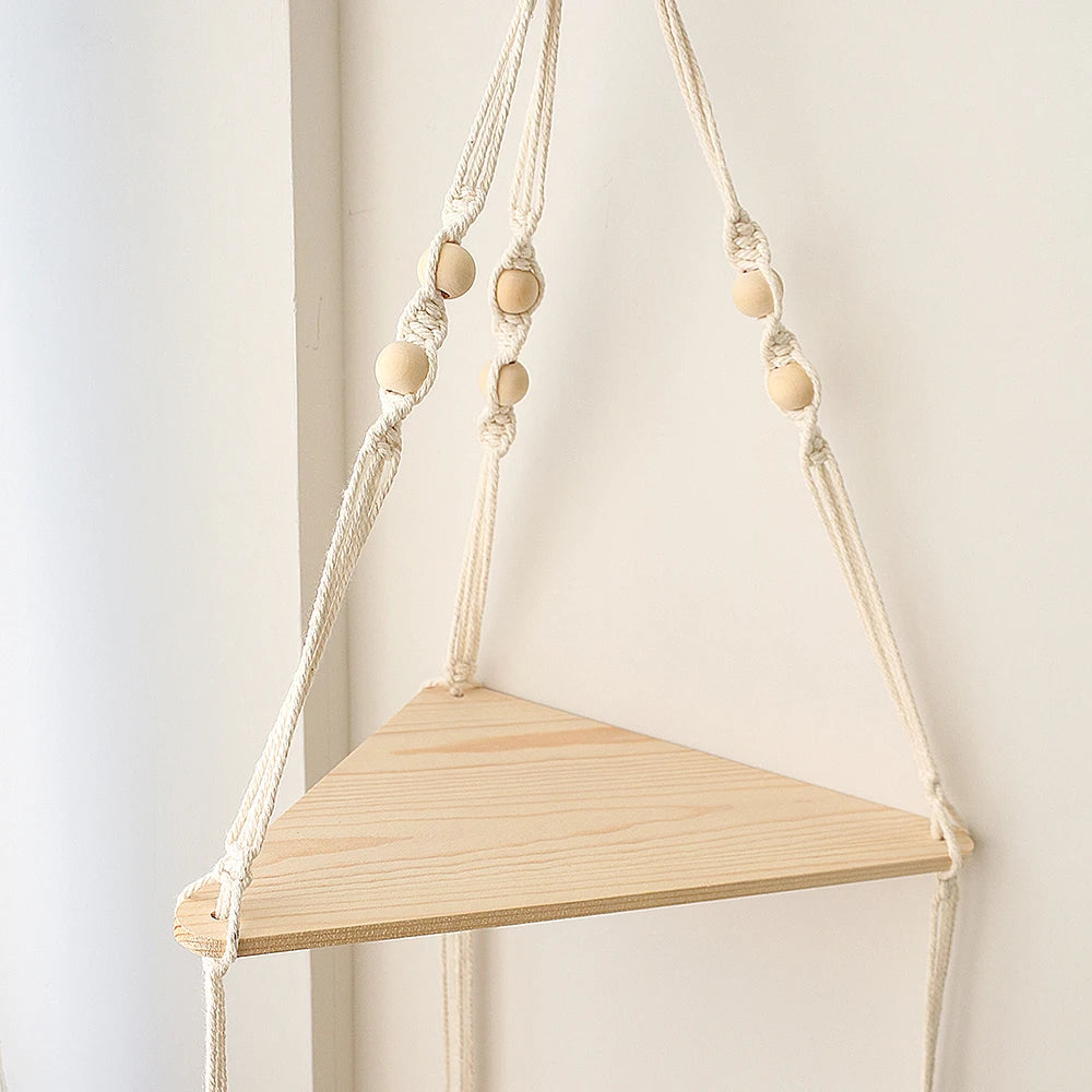 Macramé étagère Murale d'angle
