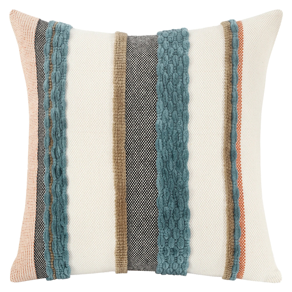 Housse de Coussin Bohème en chenille rayée