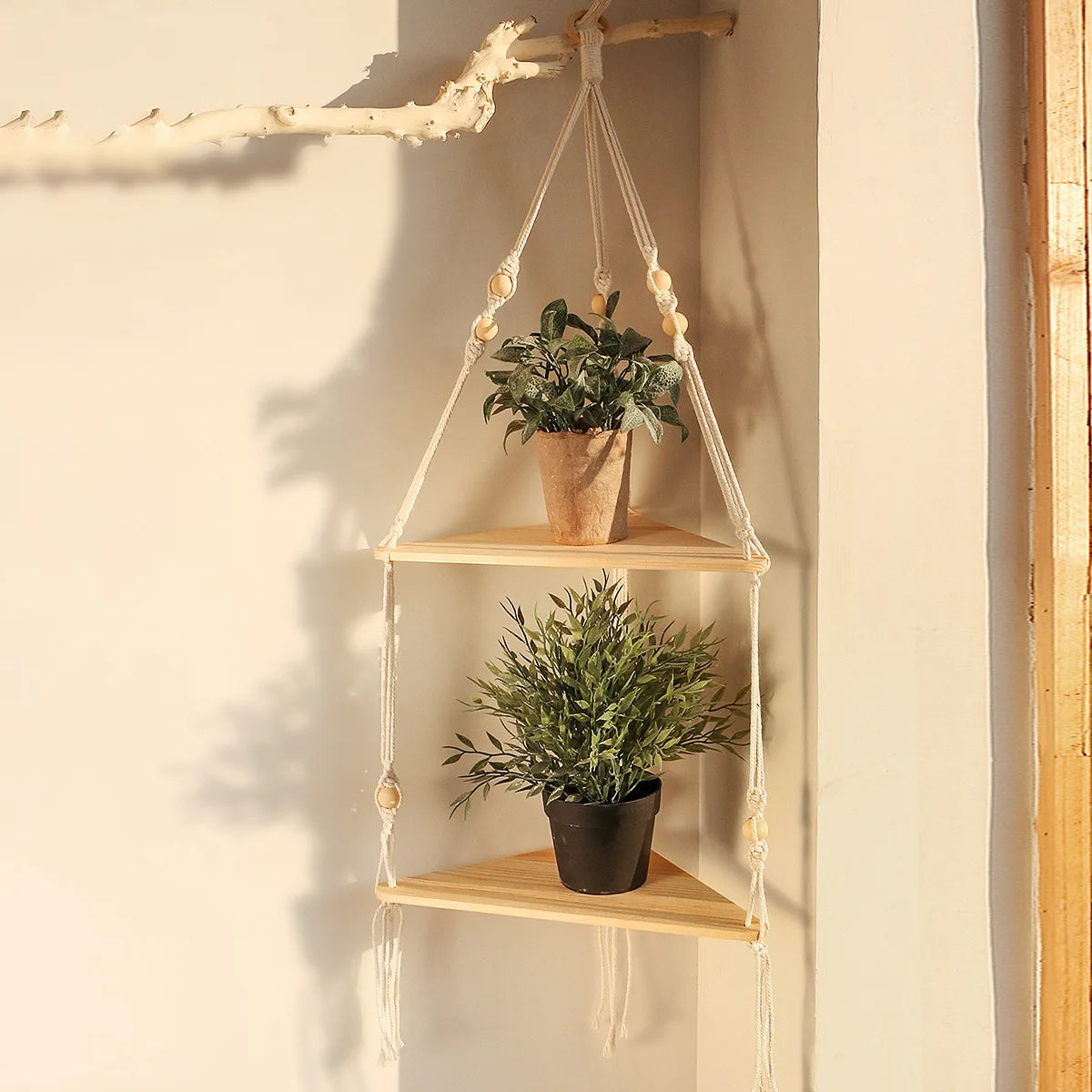 Macramé étagère Murale d'angle