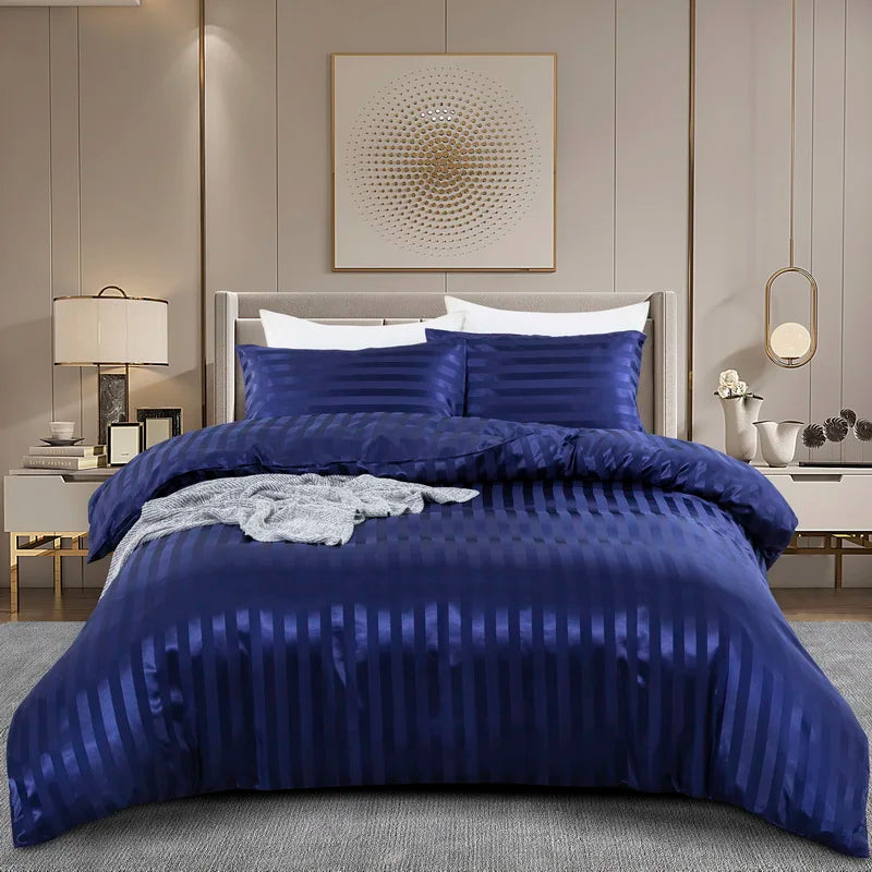 Parure Housse de couette rayée en Satin