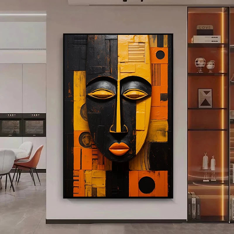 Tableau Moderne Masque Tribal Africain
