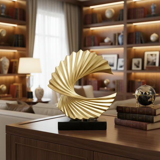 Sculpture abstraite dorée en résine moderne, statue décorative élégante pour salon, bureau et maison. Décoration intérieure