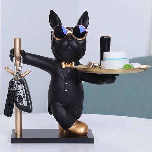 Sculpture de bouledogue stylisé avec lunettes pour décoration intérieure moderne, urbaine et originale