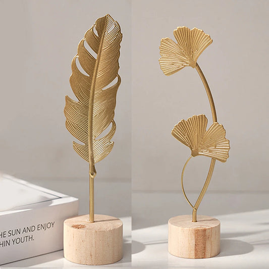 Sculpture de feuilles de Ginkgo dorées en métal, - Décor Nordique