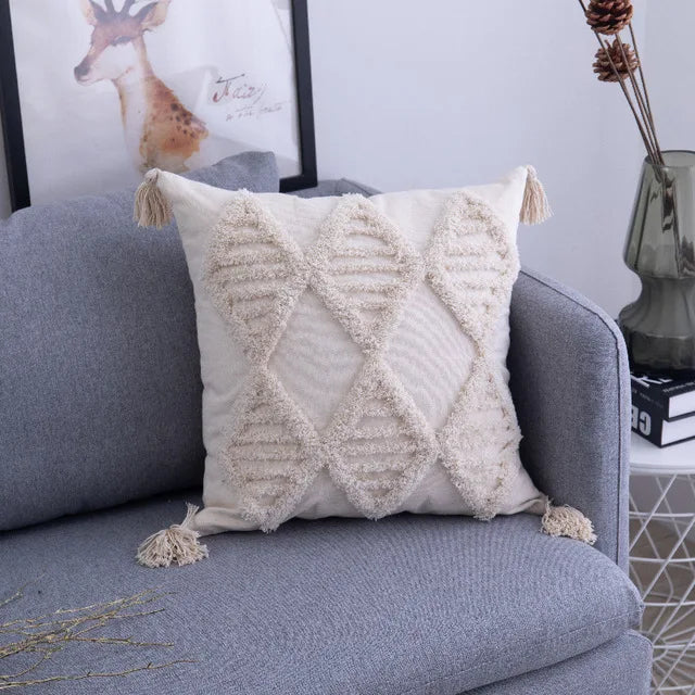 Housse de Coussin à Pompons style Bohème Nordique