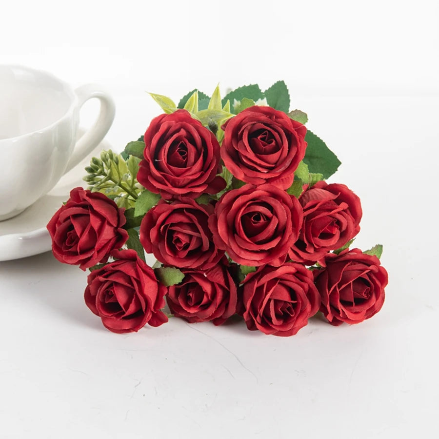 Fleur Artificielle Bouquet de Rose en Soie