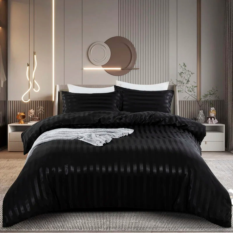 Parure Housse de couette rayée en Satin