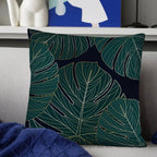 Housse de Coussin Carrée à Motif Feuilles Vertes