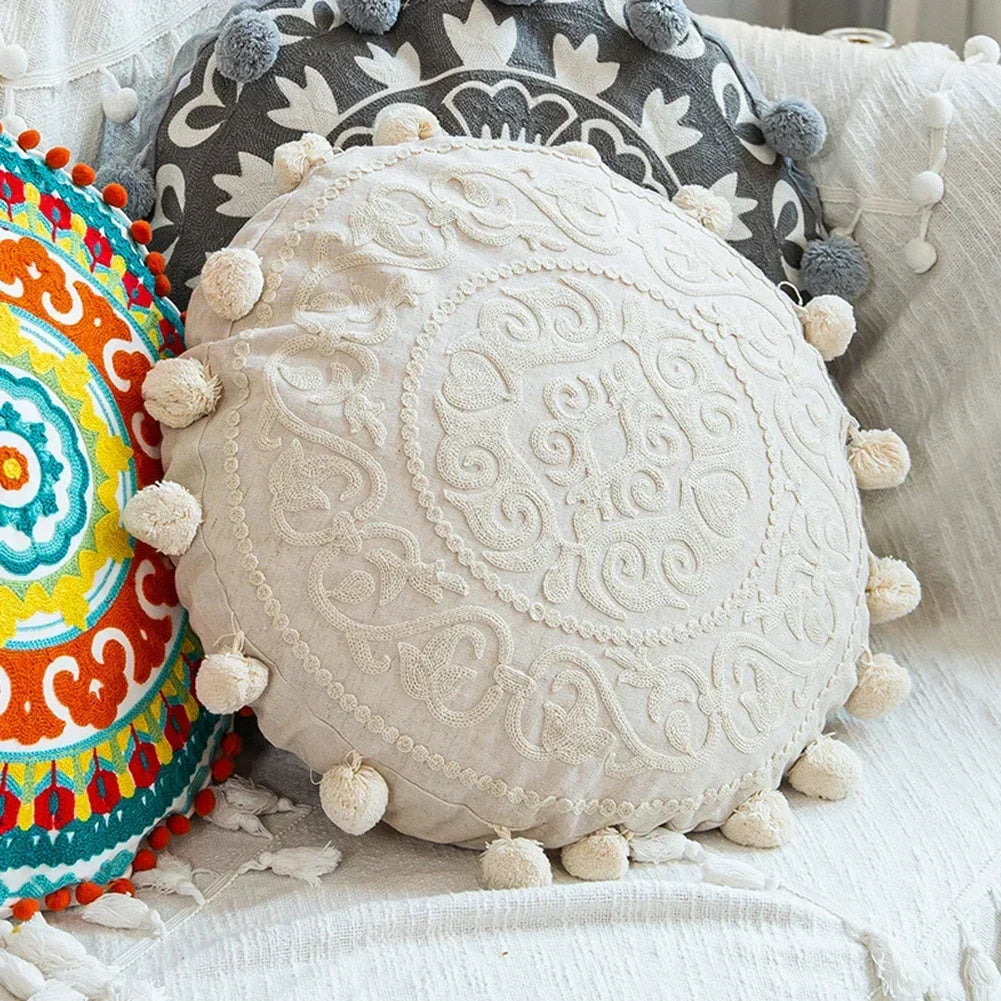 Housse de Coussin Ronde Ethnique Marocaine