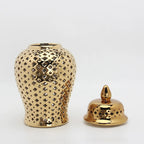 Vase en Céramique Doré Ajouré avec couvercle