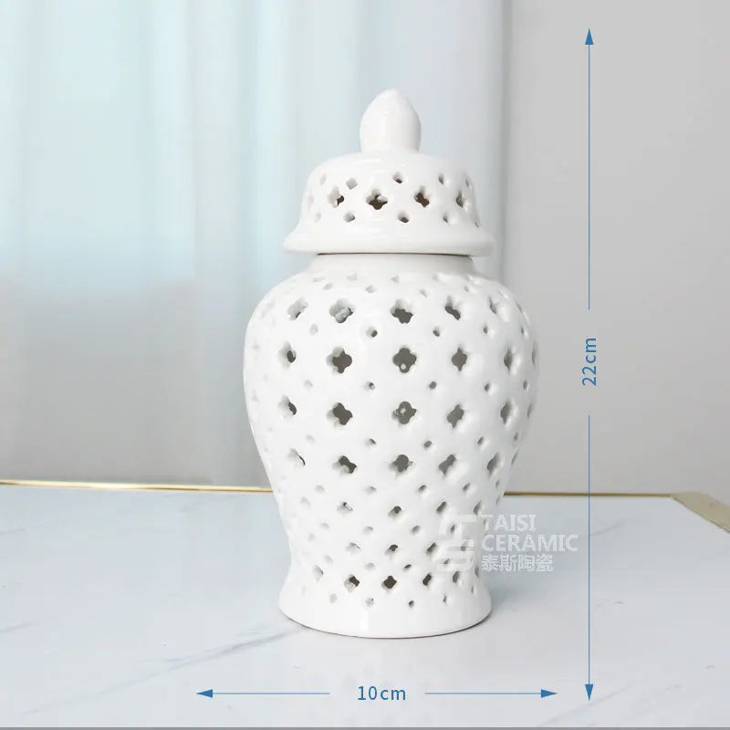 Vase en Céramique Doré Ajouré avec couvercle