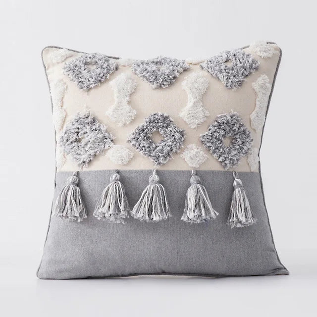 Housse de Coussin à Pompons style Bohème Nordique