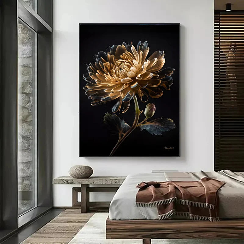 Toile Abstraite Fleur Rose Noire