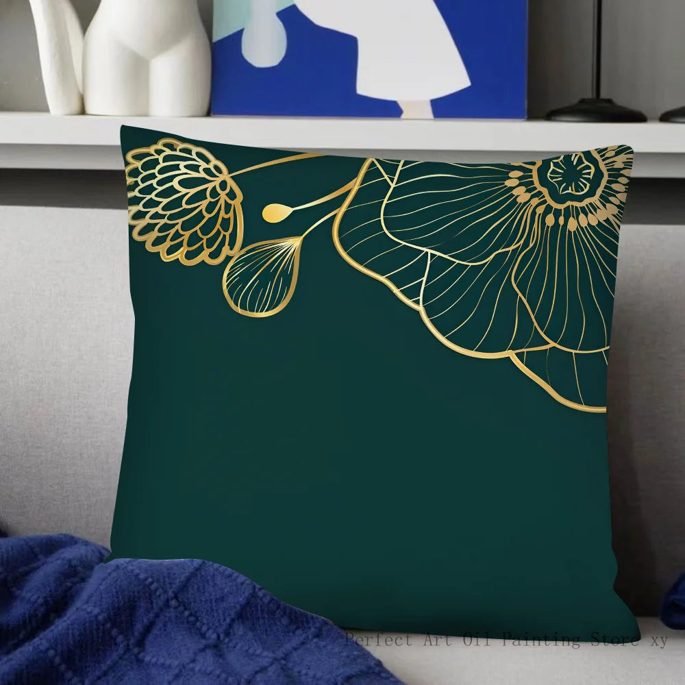 Housse de Coussin Carrée à Motif Feuilles Vertes