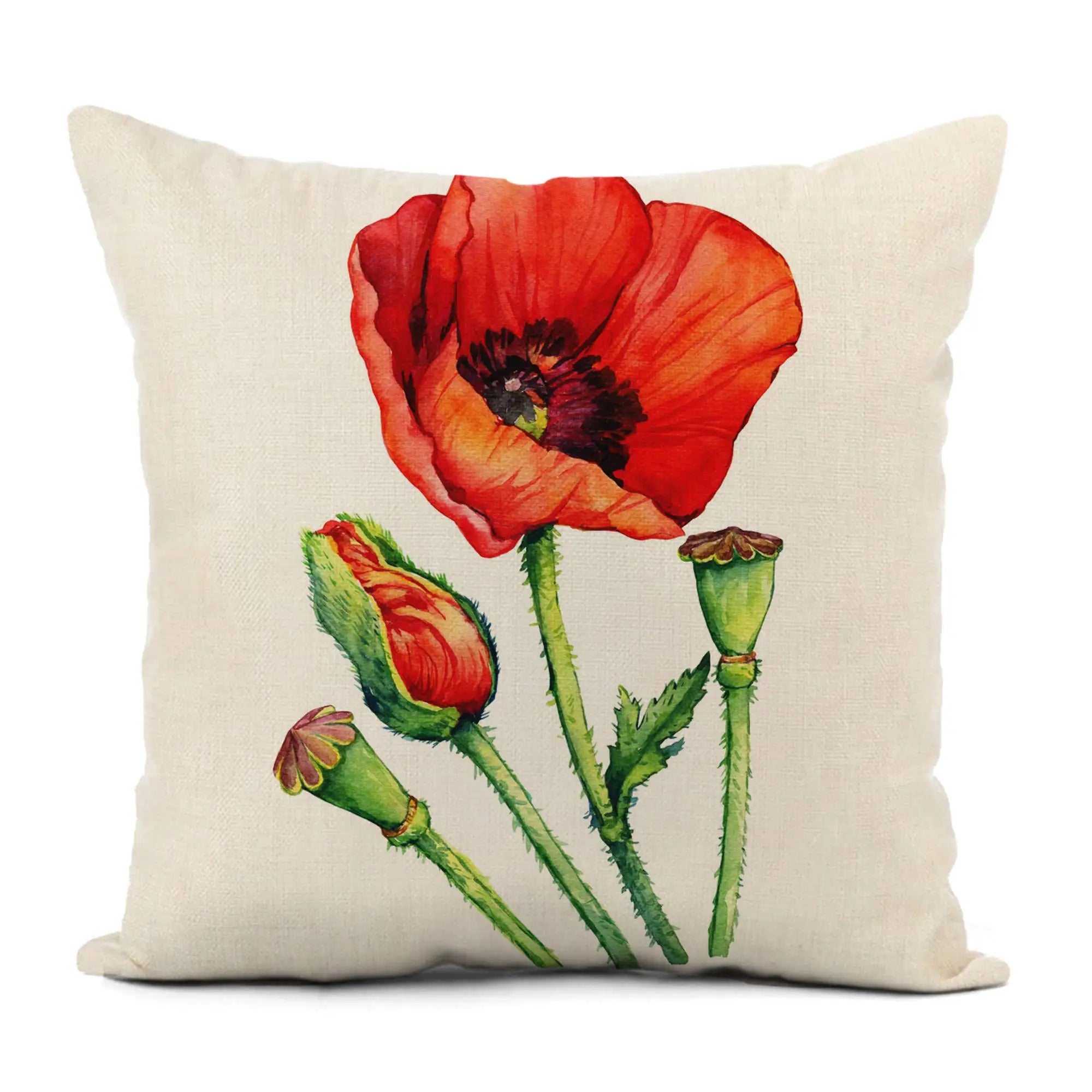 Housse de Coussin en Lin motif de Pavot