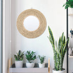 Miroir Décoratif Mural Rond en Rotin