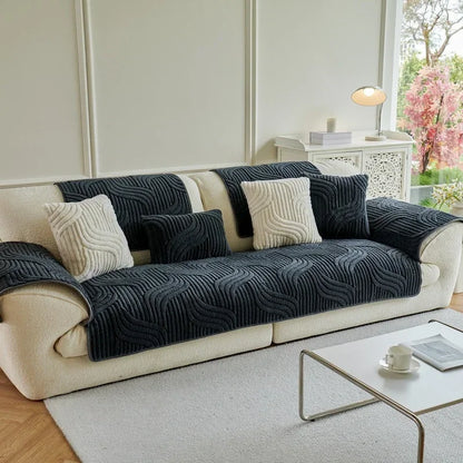 Housse de Canapé à Rayures Ondulées