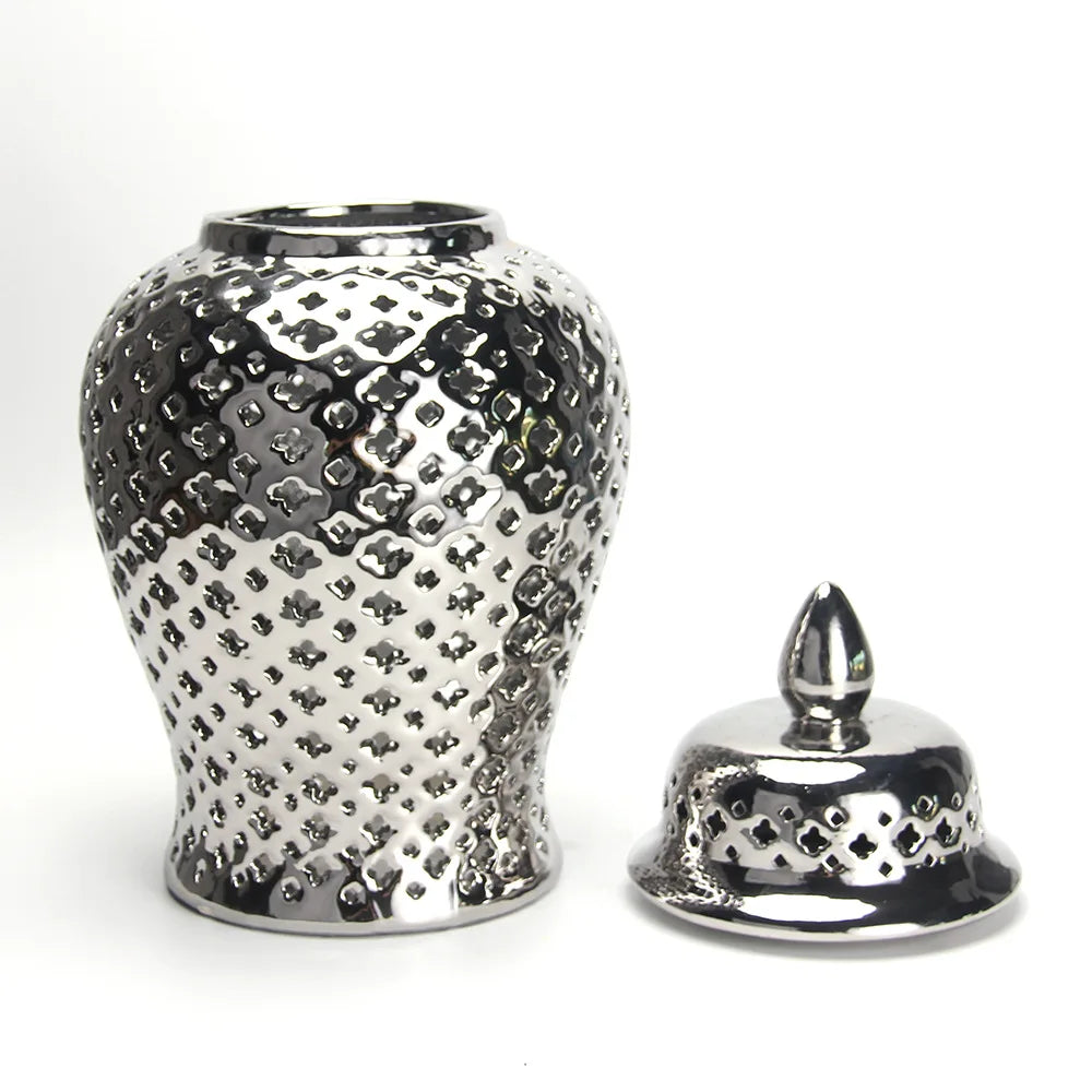 Vase en Céramique Doré Ajouré avec couvercle