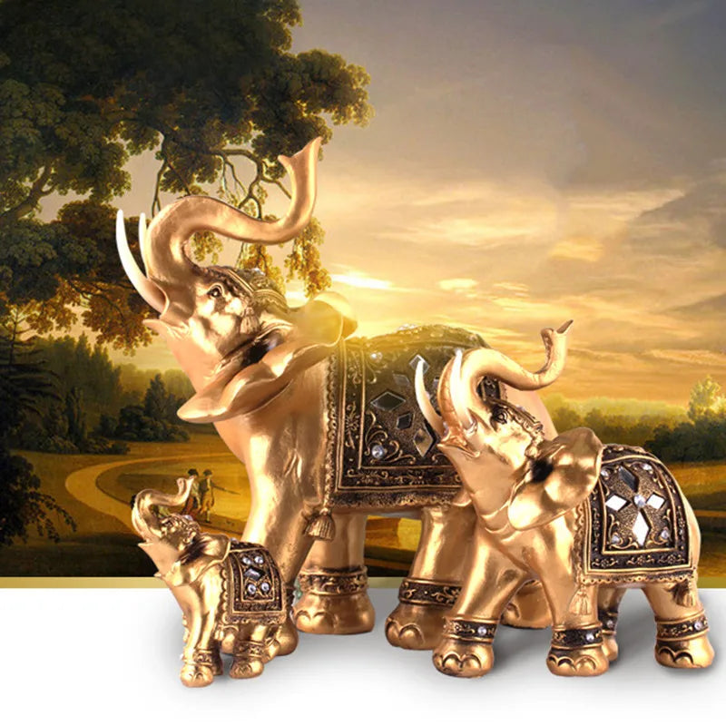 Statue d’éléphant en résine Dorée