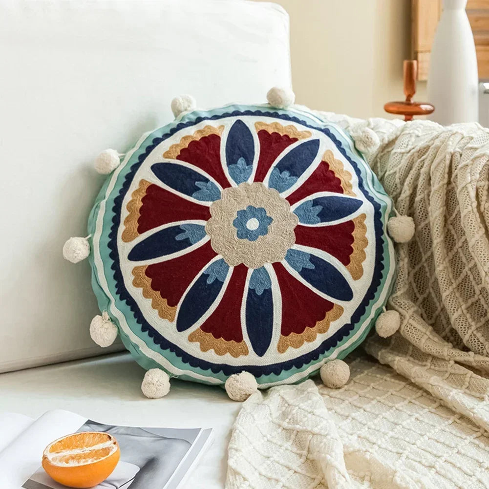 Housse de Coussin Ronde Ethnique Marocaine