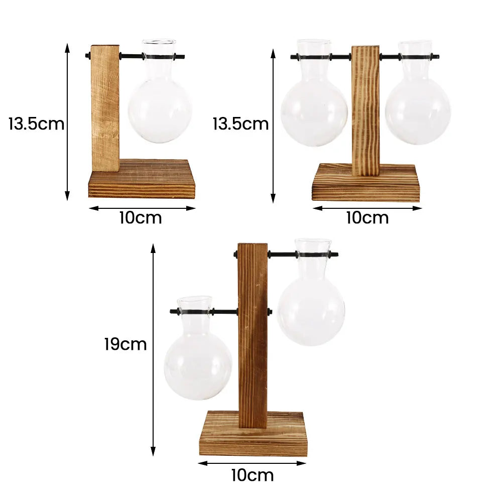 Vase en Verre sur Support Bois