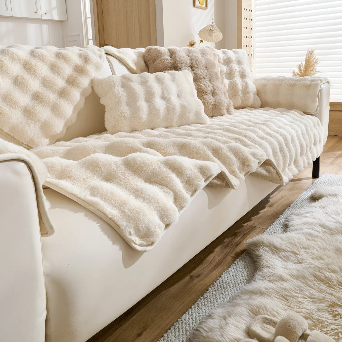 Housse de Canapé en Peluche de Fourrure