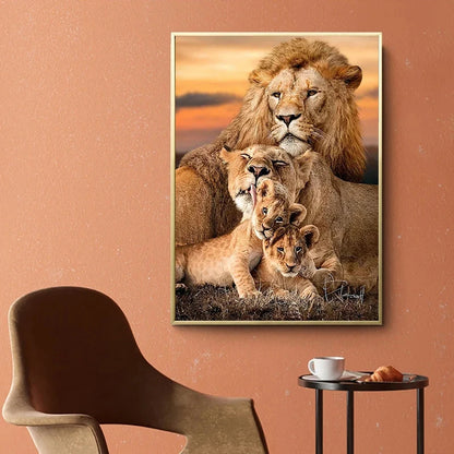 Tableau Moderne Famille Lion