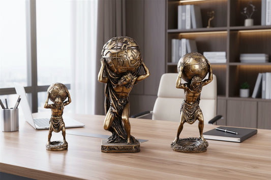 Statue Atlas grec en résine vintage, sculpture mythologique décorative pour salon, bureau et maison. Décoration intérieure