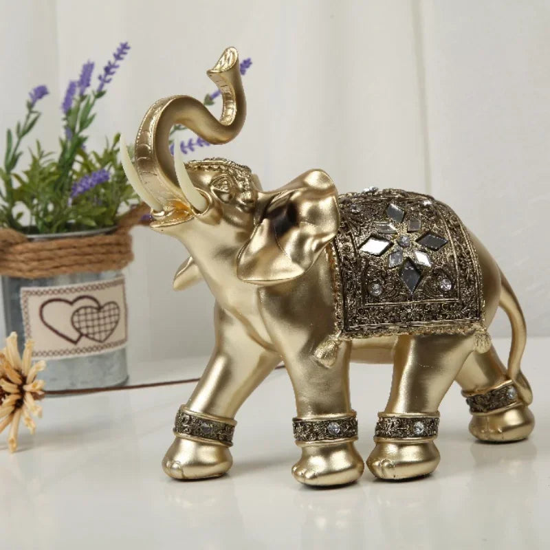 Statue d'éléphant en résine doré Feng Shui pour décoration intérieure spirituelle et porte-bonheur asiatique