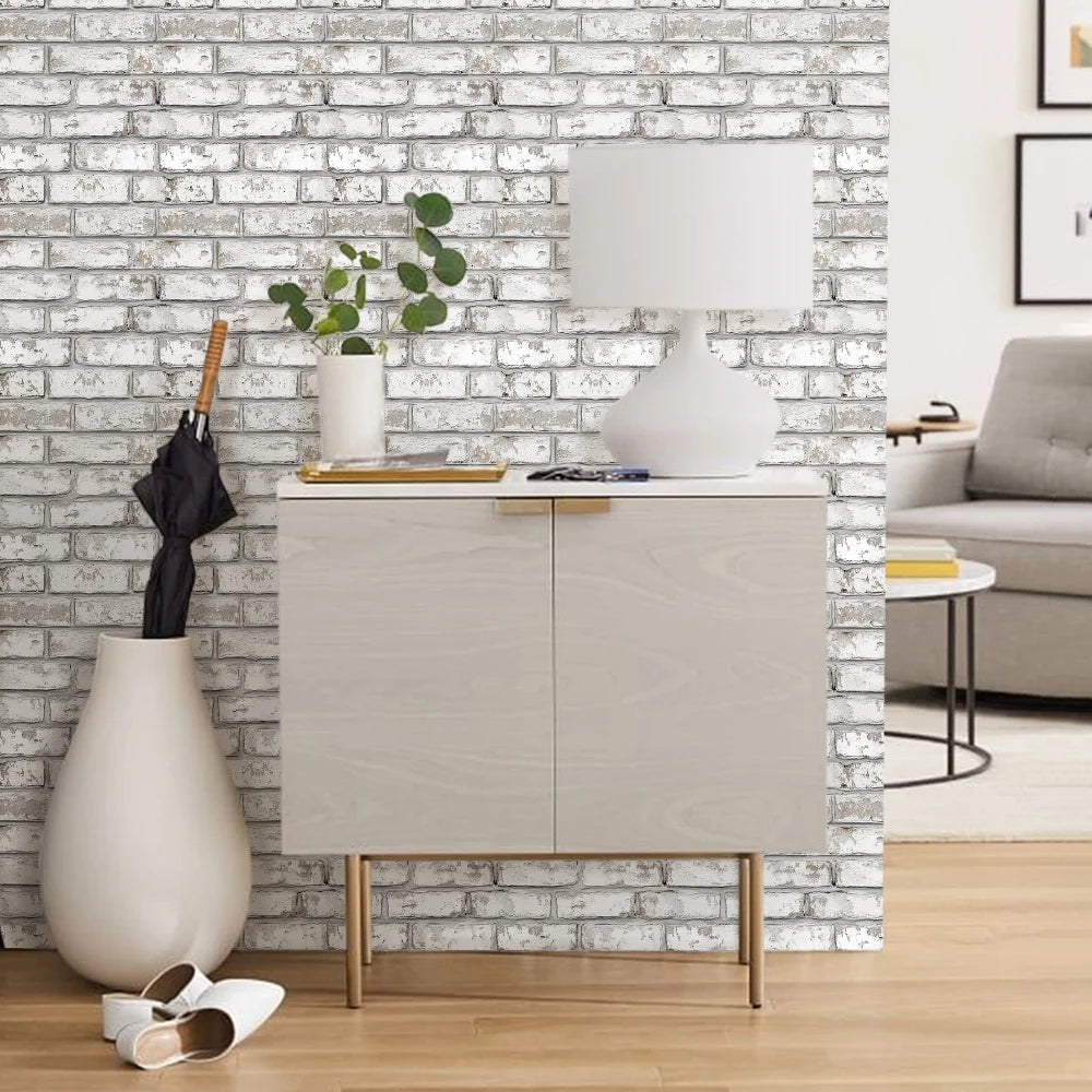 Sticker mural effet briques blanchies à la chaux 3D posé sur mur de cuisine ou salon, finition mate imperméable, déco réaliste et élégante - Décoration intérieure