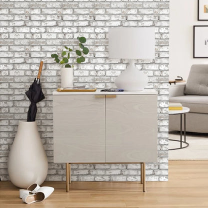 Sticker mural effet briques blanchies à la chaux 3D posé sur mur de cuisine ou salon, finition mate imperméable, déco réaliste et élégante - Décoration intérieure