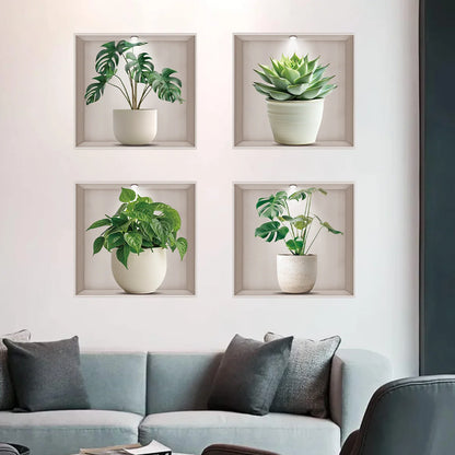 Sticker mural tortue aquarelle avec cactus et plantes vertes posé sur mur de chambre, ambiance végétale et artistique - Décoration intérieure