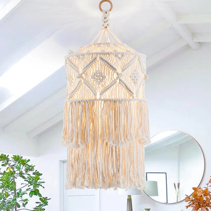 Suspension bohème en macramé fait main – design rétro pour plafonnier élégant, ambiance chaleureuse en décoration intérieure - Décoration intérieure