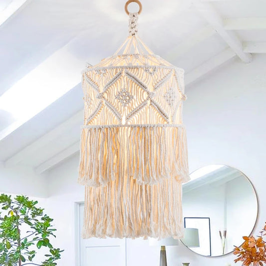 Suspension bohème en macramé fait main – design rétro pour plafonnier élégant, ambiance chaleureuse en décoration intérieure - Décoration intérieure