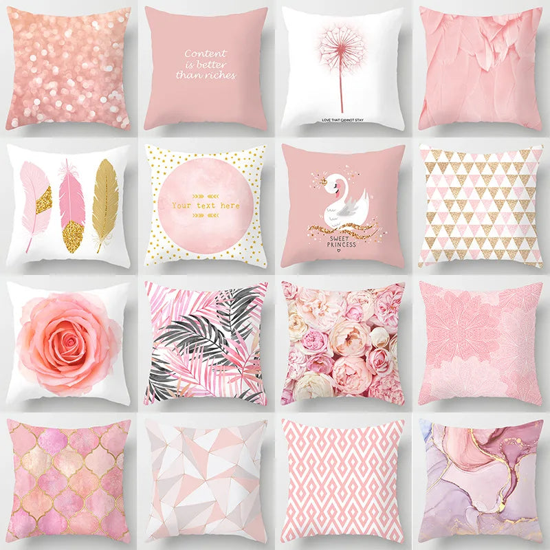 Taie d’oreiller décorative 45×45 cm en plumes roses, coussin fantaisie pour canapé, lit ou voiture - Décoration intérieure
