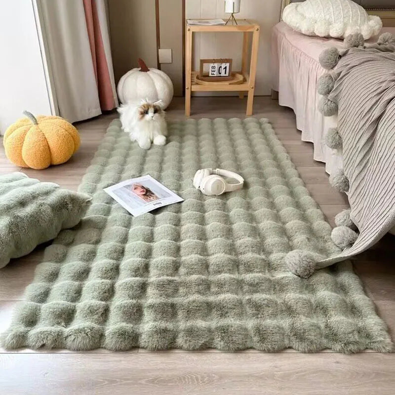 Tapis à bulles en peluche imitation poils de lapin, déco intérieure douce et mignonne pour chambre d’enfant ou salon - Décoration intérieure