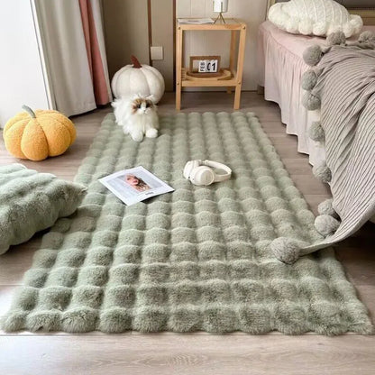 Tapis à bulles en peluche imitation poils de lapin, déco intérieure douce et mignonne pour chambre d’enfant ou salon - Décoration intérieure