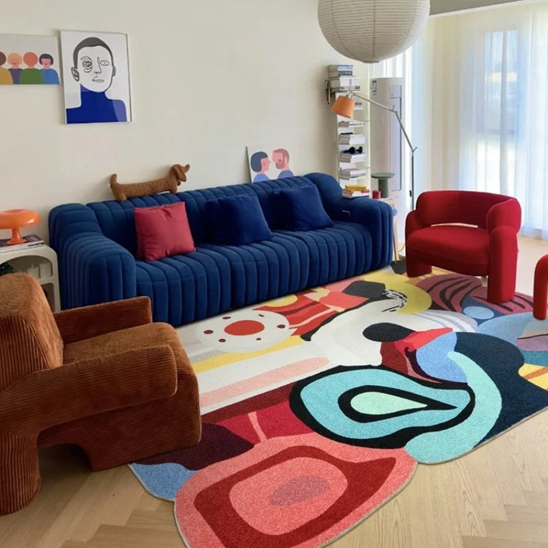 Tapis coloré en peluche moelleuse – forme originale et style tendance pour salon, chambre ou chevet, décor doux et chaleureux - Décoration intérieure