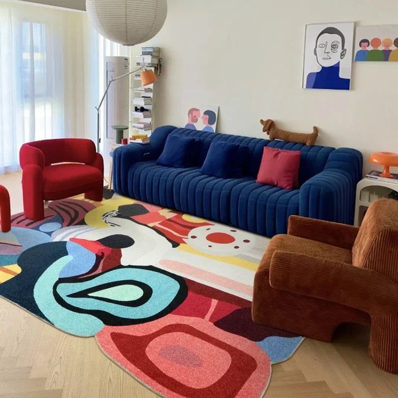 Tapis coloré en peluche moelleuse – forme originale et style tendance pour salon, chambre ou chevet, décor doux et chaleureux - Décoration intérieure