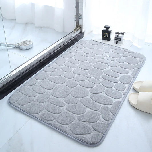 Tapis de salle de bain en mousse à mémoire de forme, motif pavés gaufrés, doux et antidérapant – autour de baignoire, lavabo ou douche - Décoration intérieure