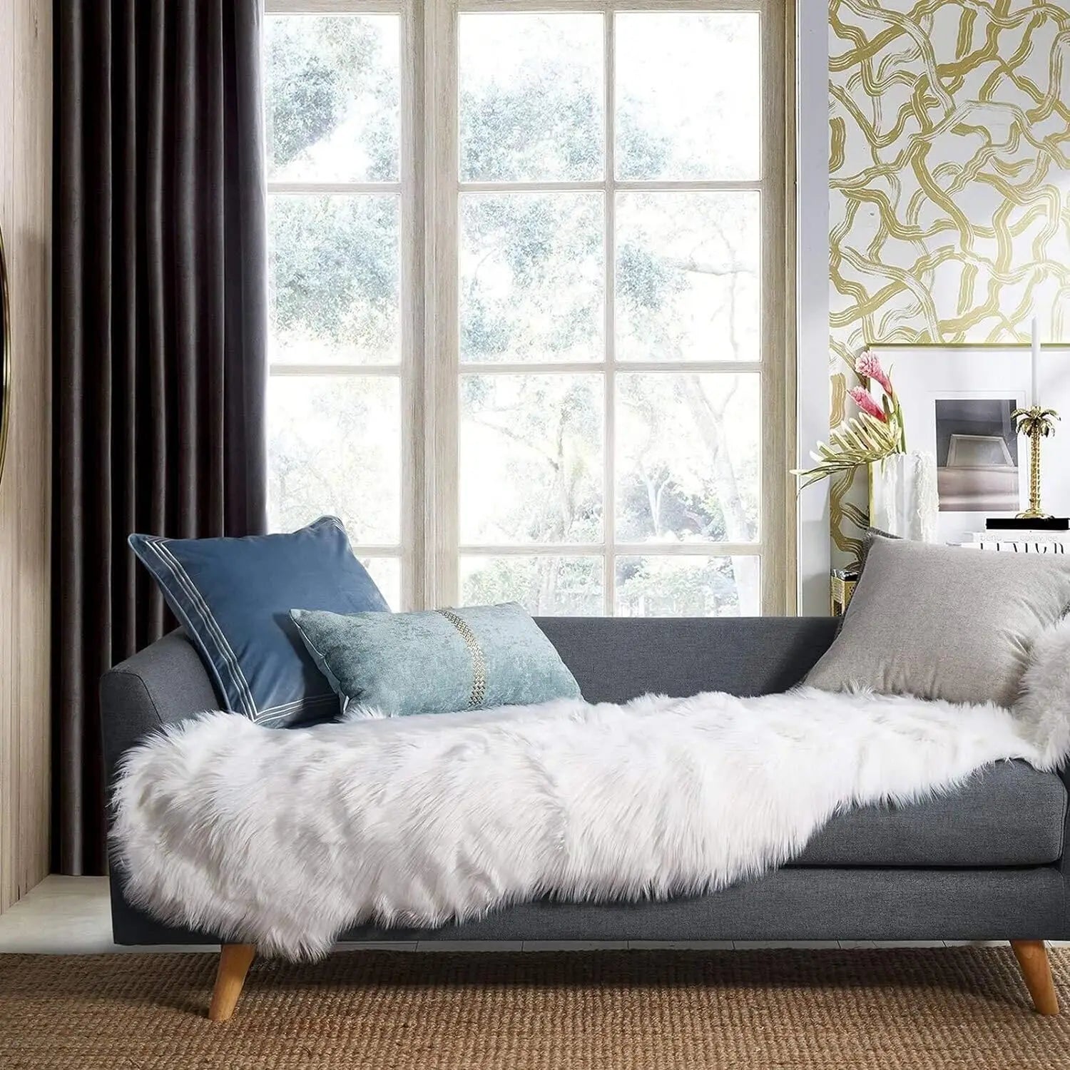 Tapis moelleux en fausse fourrure de mouton, lavable et antidérapant – décor cosy pour salon, chambre ou sous canapé - Décoration intérieure